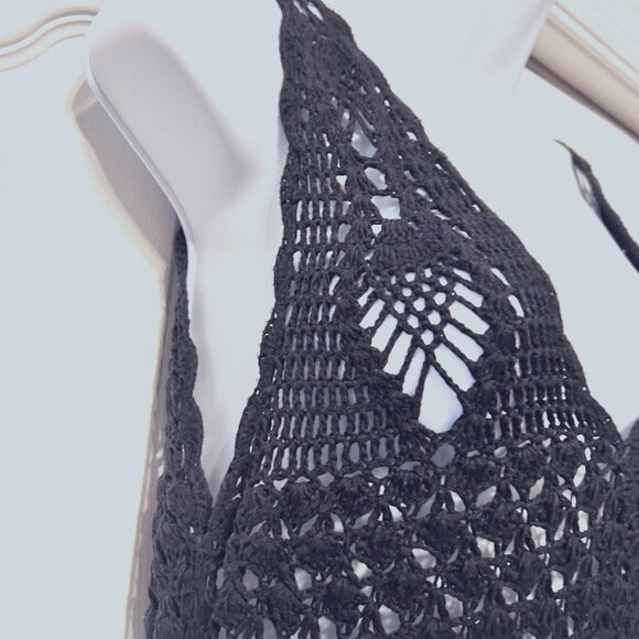 Cleobella Crocheted Dress-Black-Size Small-Stretch-Luxury-Resort Wear Cover-Sun - Picture 5 of 16